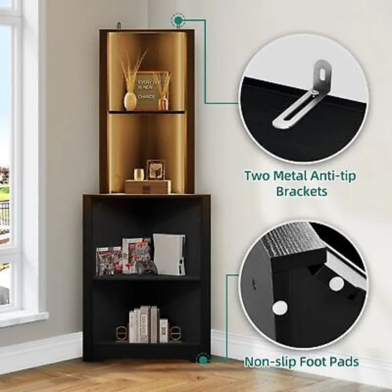 Corner Shelf with LED Light Bookshelf