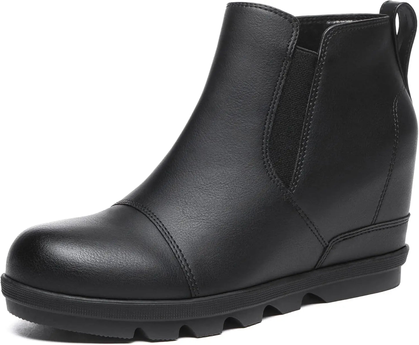 Women's Wedge Ankle Boots Comfort Slip-On Waterproof Leather Platform Booties
