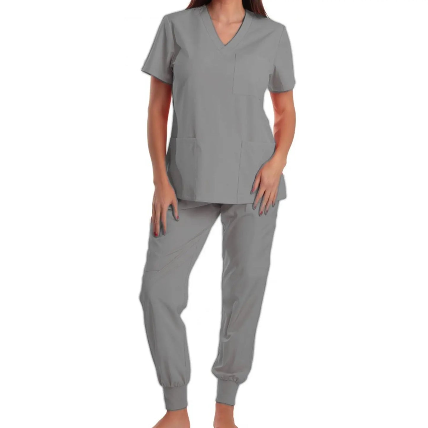 Nurse Scrub Set V Neck Short Sleeve Multicolor Jogger Pants Medical Uniform