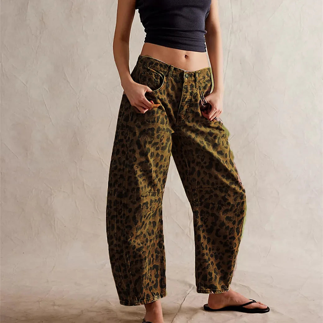 Women Leopard Barrel Jeans Y2k Cheetah Printed Baggy
