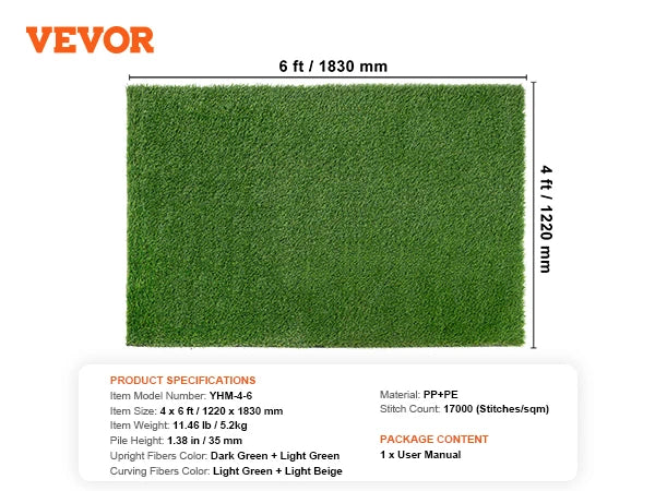 SucceBuy Artifical Grass Rug Green Turf 1.38/1.57" Fake Door Mat Outdoor Patio Lawn