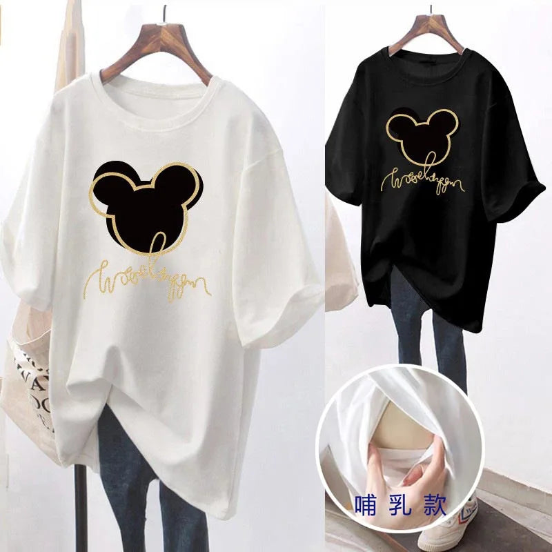 Pregnant Breastfeeding T-Shirt Summer Short Sleeve Nursing Top Maternity Clothes