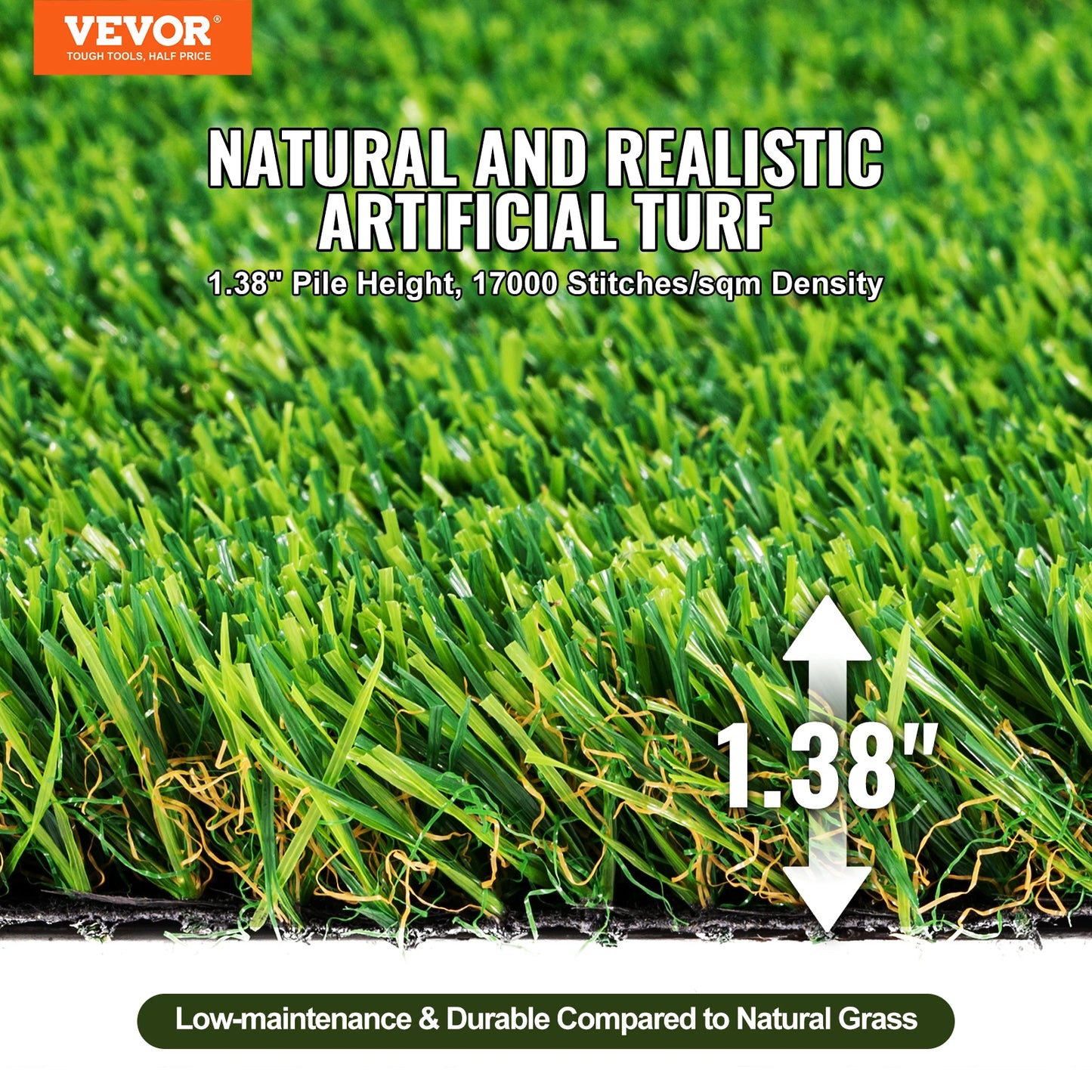 SucceBuy Artifical Grass Rug Green Turf 1.38/1.57" Fake Door Mat Outdoor Patio Lawn