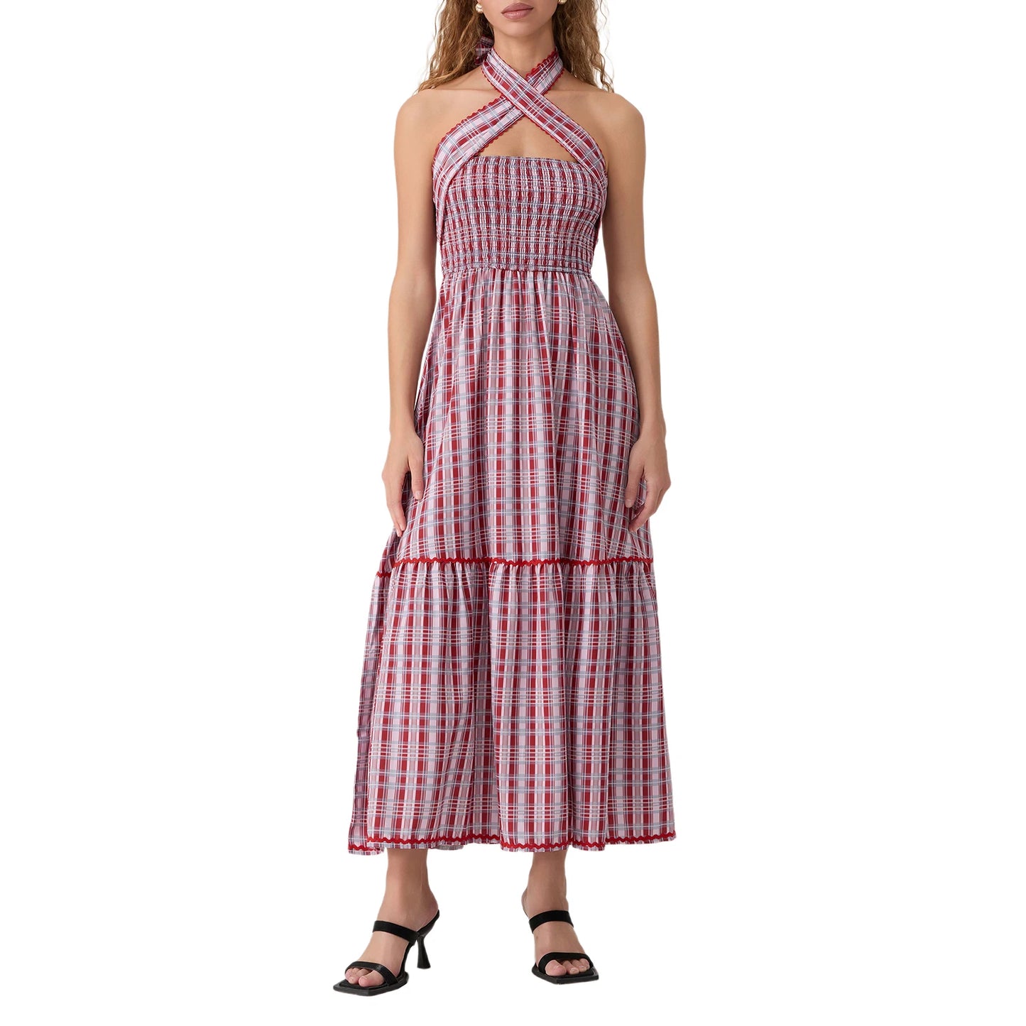 Women s Sleeveless Halter Neck Maxi Dress with Open Back