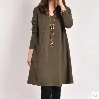 Loose Fit Long Sleeve Knee Length Dress For Women Autumn