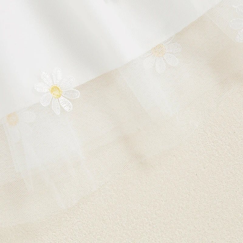 Floral Embroidered Sleeveless Tulle Dress with Round Neckline for Little Girls -