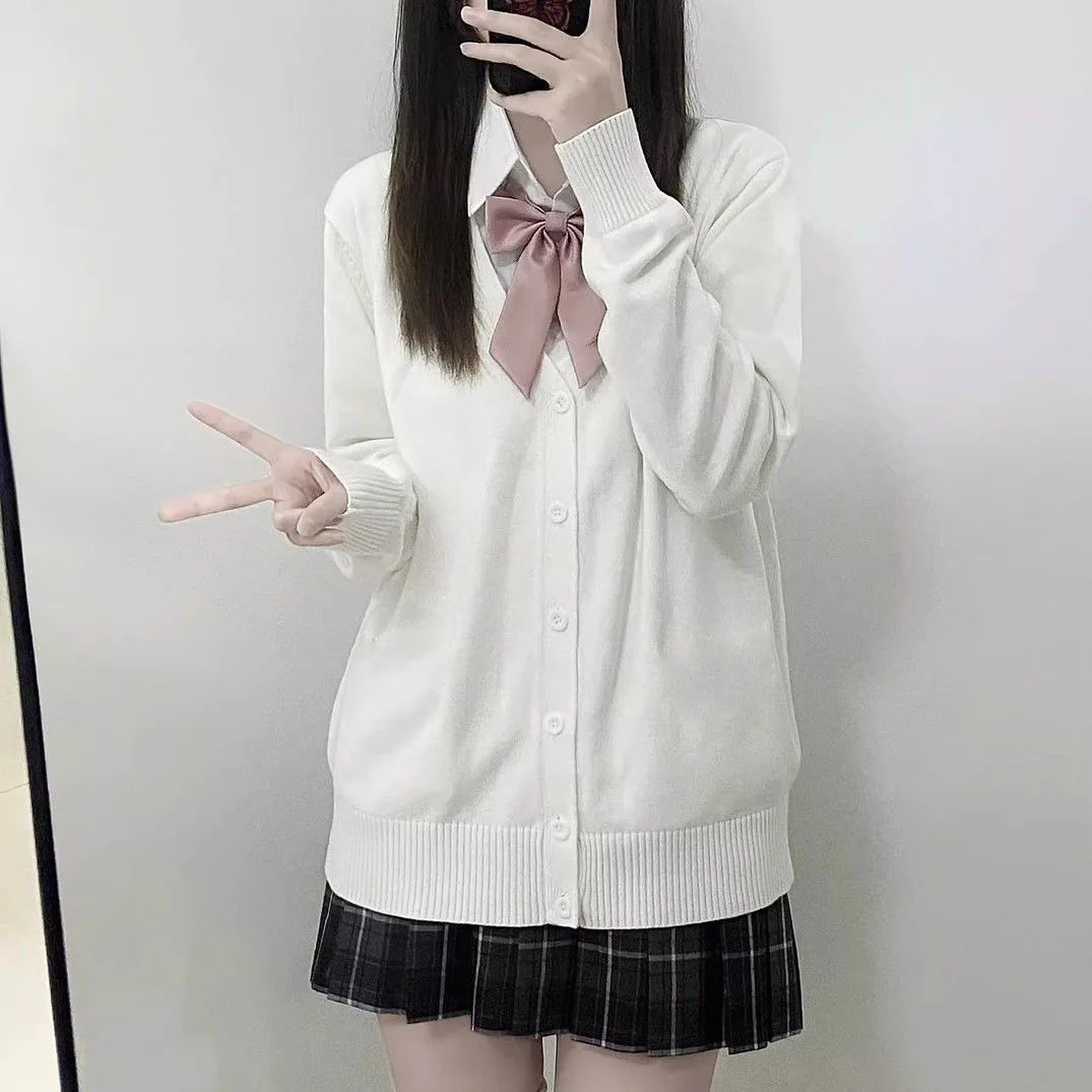Japanese Fashion V Neck Knit Cardigan Women JK Uniform Style