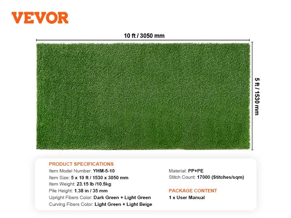 SucceBuy Artifical Grass Rug Green Turf 1.38/1.57" Fake Door Mat Outdoor Patio Lawn