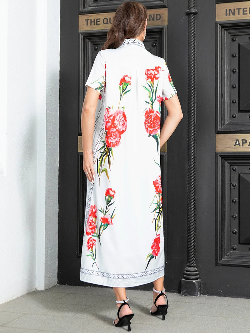 Elegant style Lapel Dots Flowers Color contrast Buttons Regular sleeve