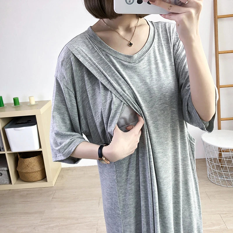 Maternity Pajamas Breastfeeding Nightgowns Summer Short Sleeve Sleepwear Nightie