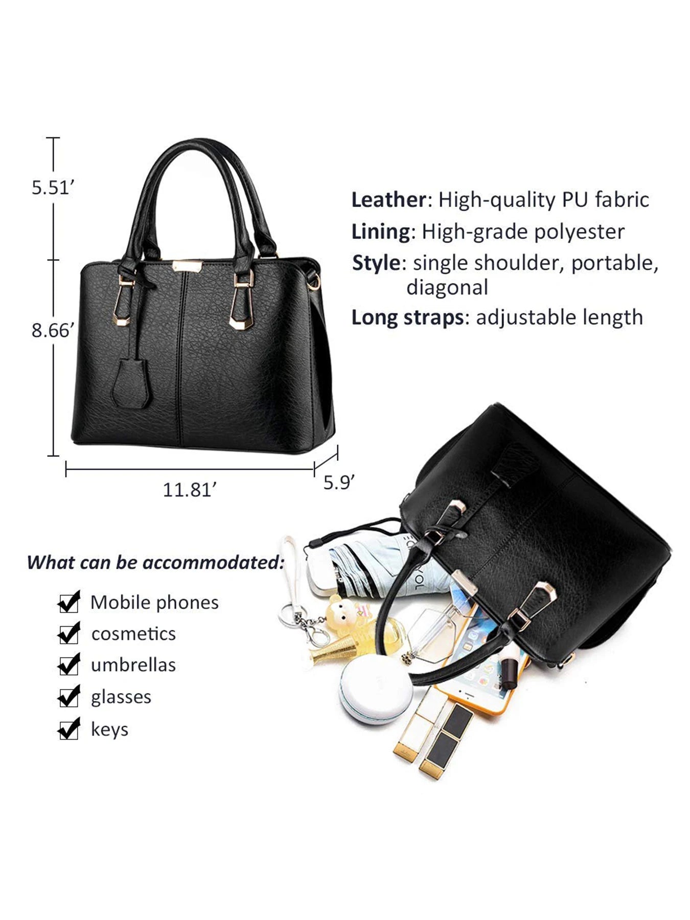 PahajimFashionWomenHandbagsPU LeatherAdjustableHandleSatchelShoulderBags