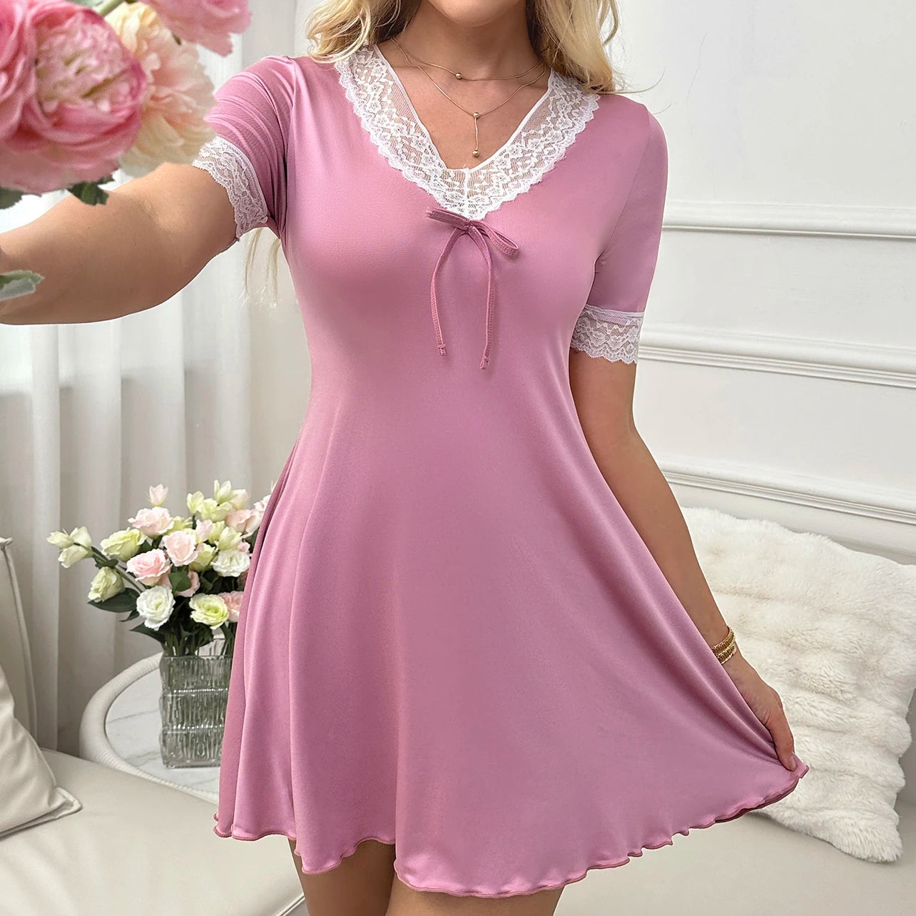 Sexy Women's Nightgown Summer Dress New Short Sleeved Pajamas