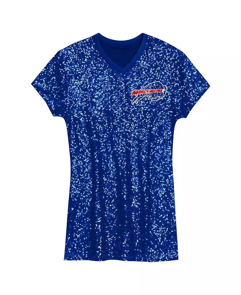 Outerstuff | Big Girls Josh Allen Royal Buffalo Bills Sequin Player Name Number V-Neck Dress