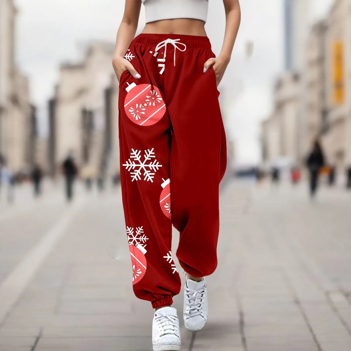Merry Christmas Pants For Women Fashion Trousers Cartoon Reindeer Print