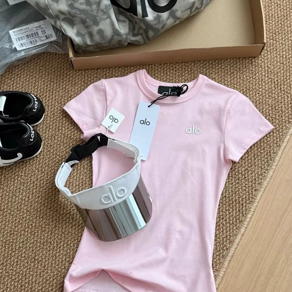 ALO Letter Printing T Shirt Women Clothes Sports Slim Fit