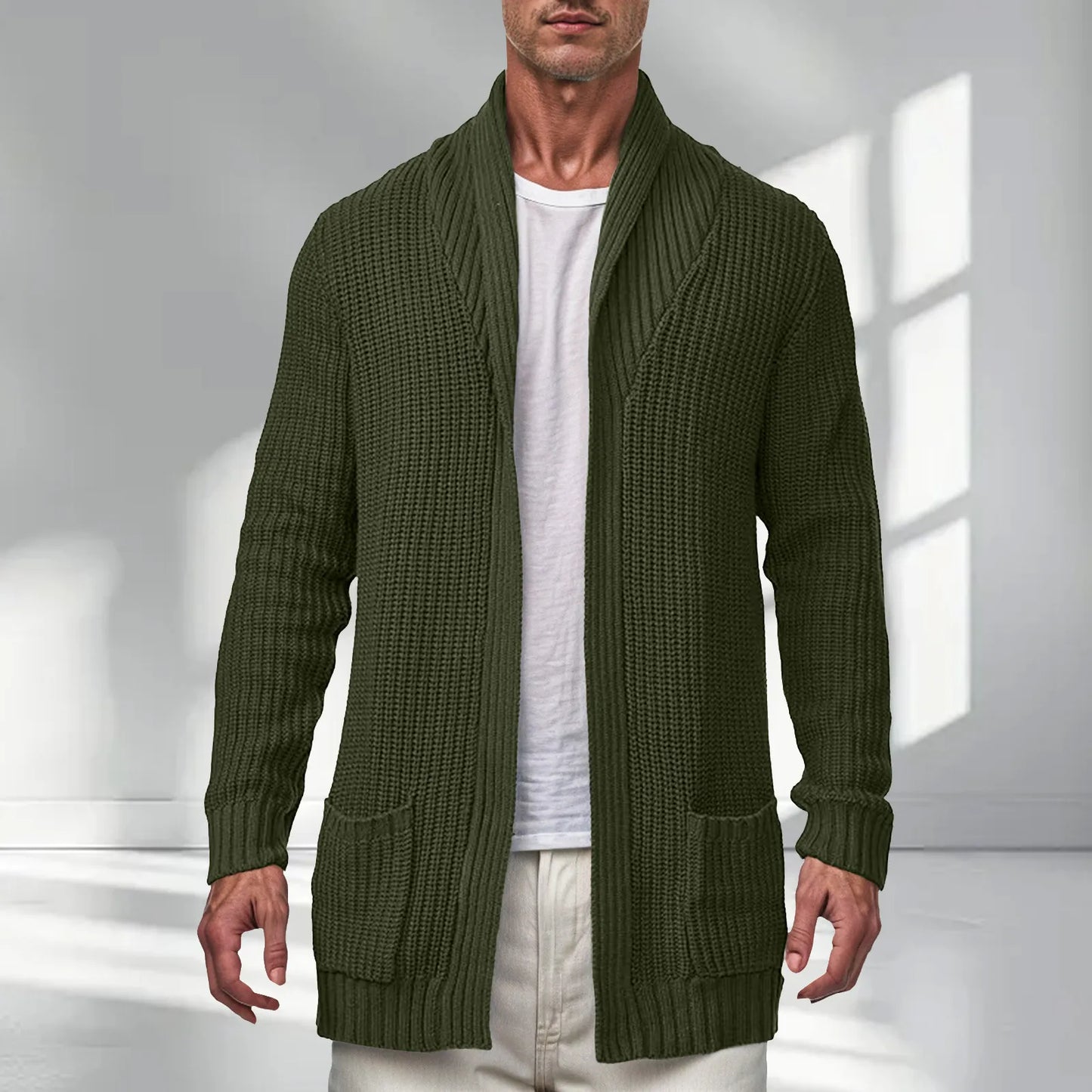 Men's Hooded Cardigan Sweater Coat With Turtleneck