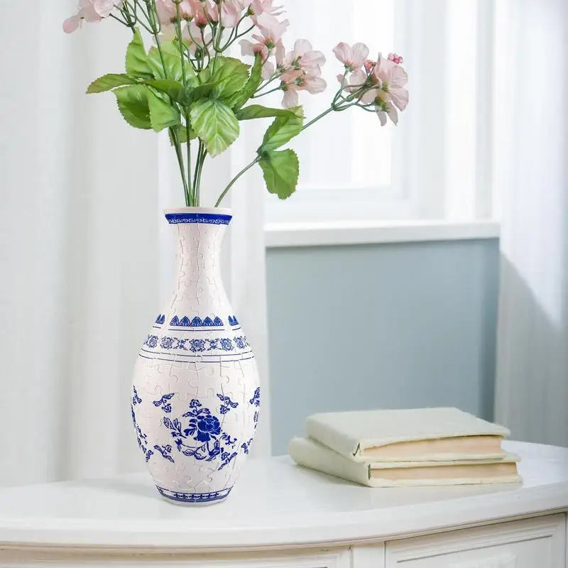 3D Puzzle Vase Blue and White Porcelain