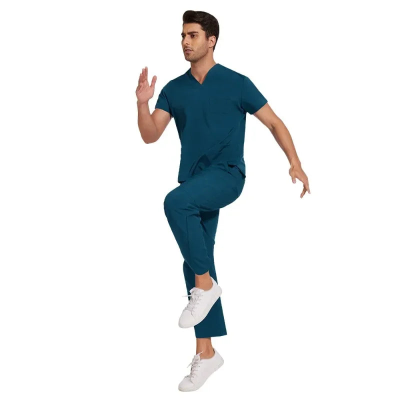Clinical Green Gray Blue White Sanitary Dentist Medical Nursing Veterinary Surgical Scrubs Set