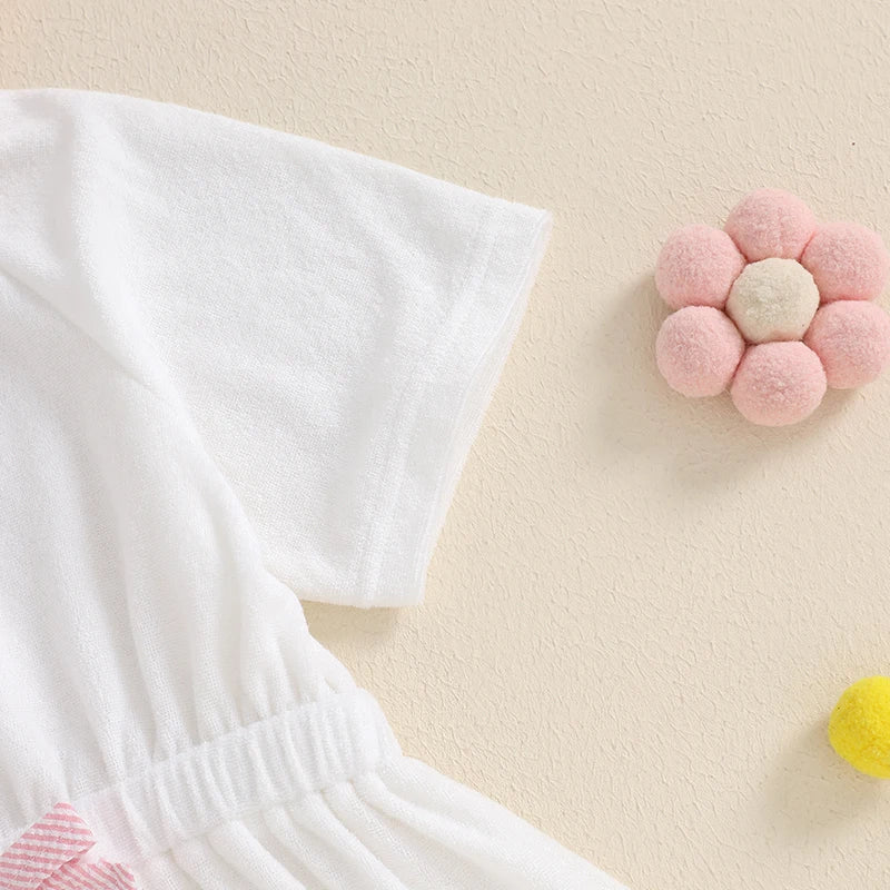 Kids Beach Cover Up Dress with 3D Bow Detail Short Sleeve Hooded