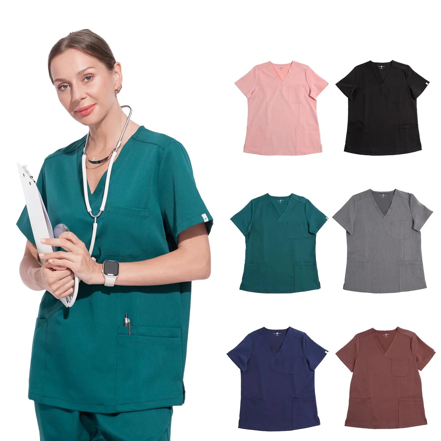 V-Neck Women Nurse Uniform Suit Women Medical Scrubs Top and Pants