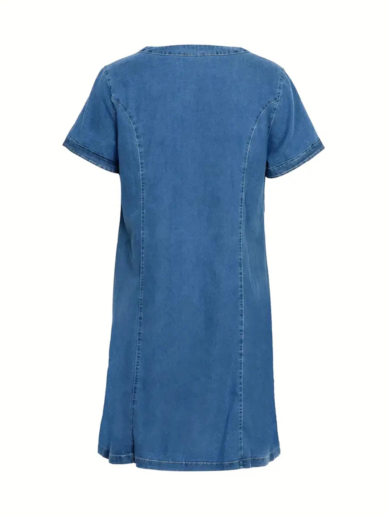Women's Fashionable Casual V-Neck Short Sleeved Denim Dress with Pockets,