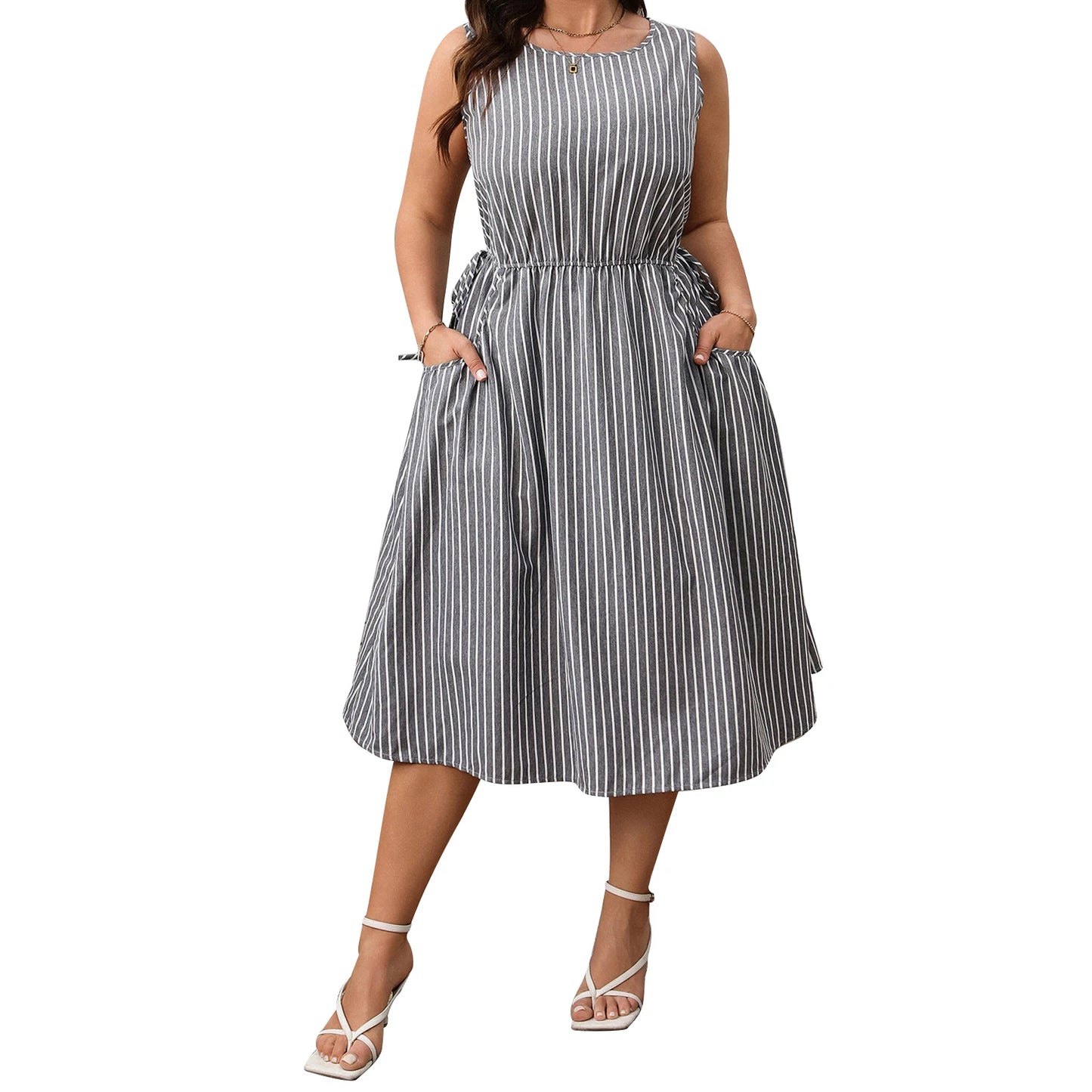 Women Plus Size Sleeveless Dress Summer Casual Floral Print A-Line