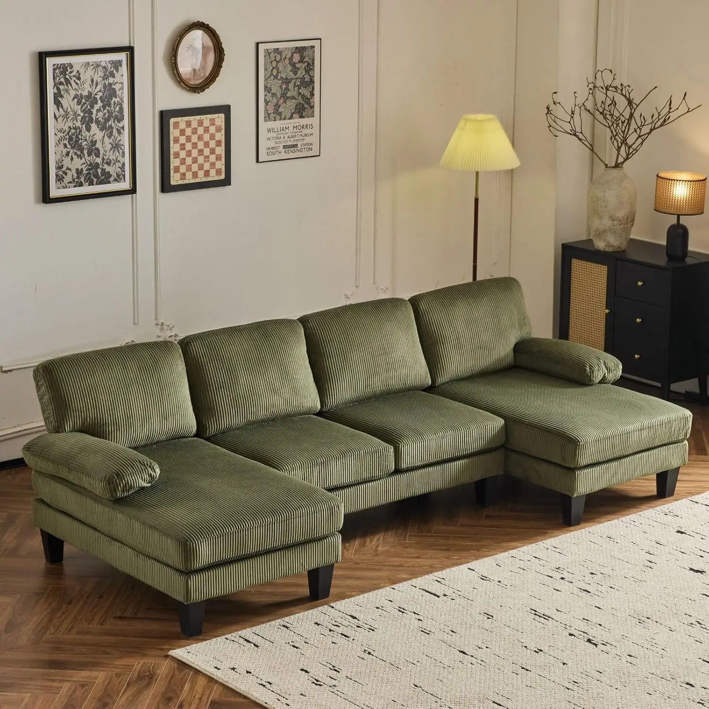 110" Sectional Couches for Living Room 4-Seat Sofa Set with Chenille Fabric