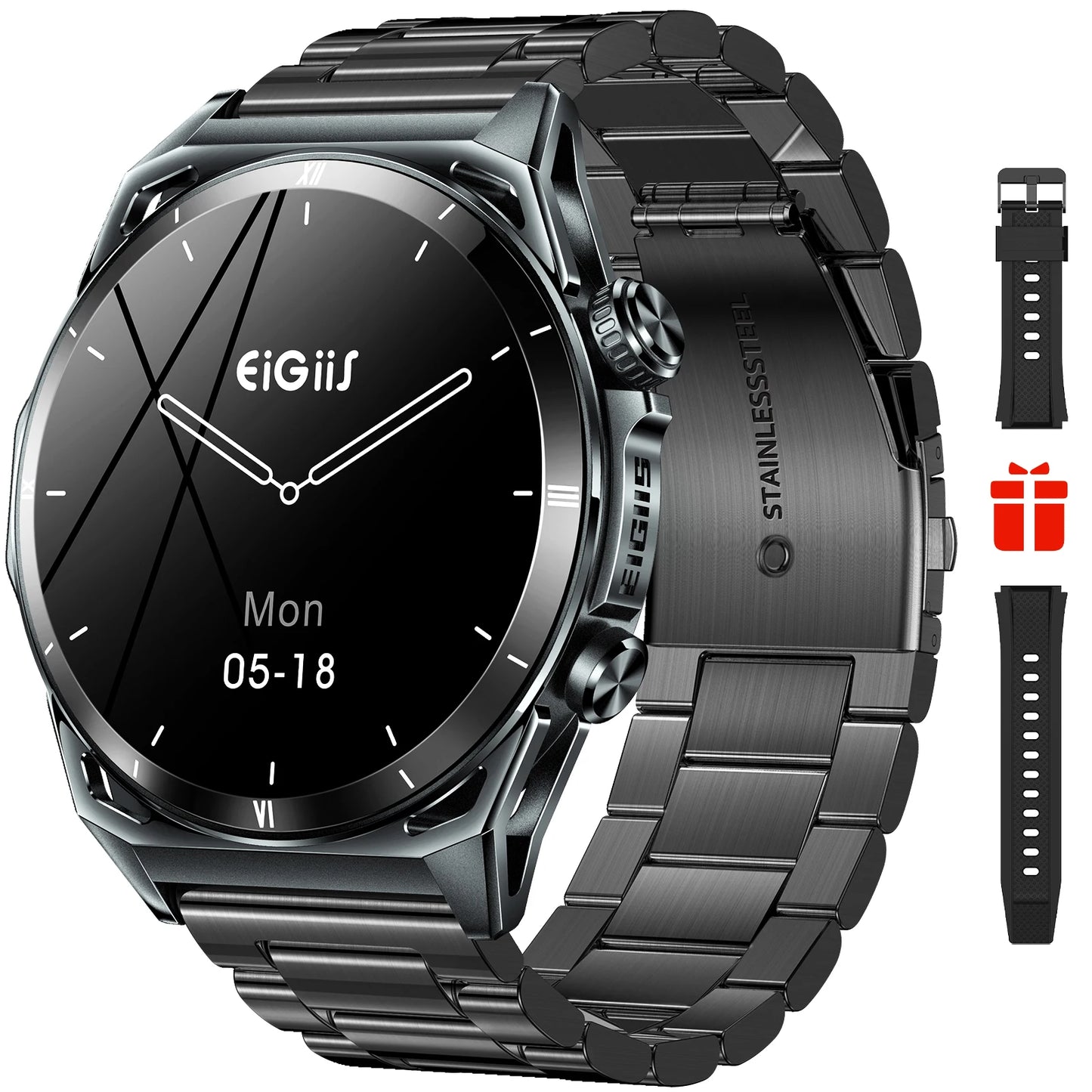 EIGIIS New Smart Watch KE6 1.43" AMOLED Display Men Black Sports Watch KE Series Bluetooth