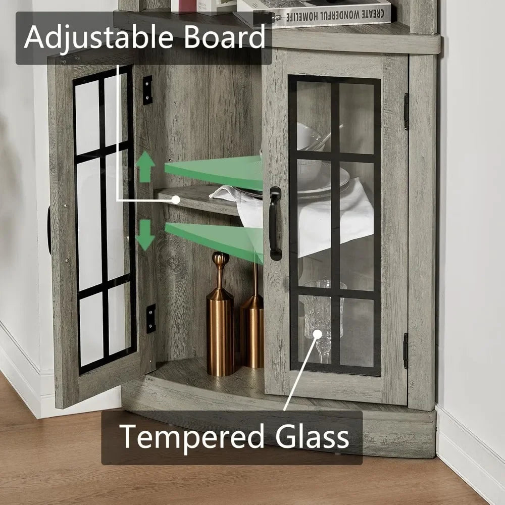 65" Tall Display Cabinet with Glass Doors & Adjustable Shelves,