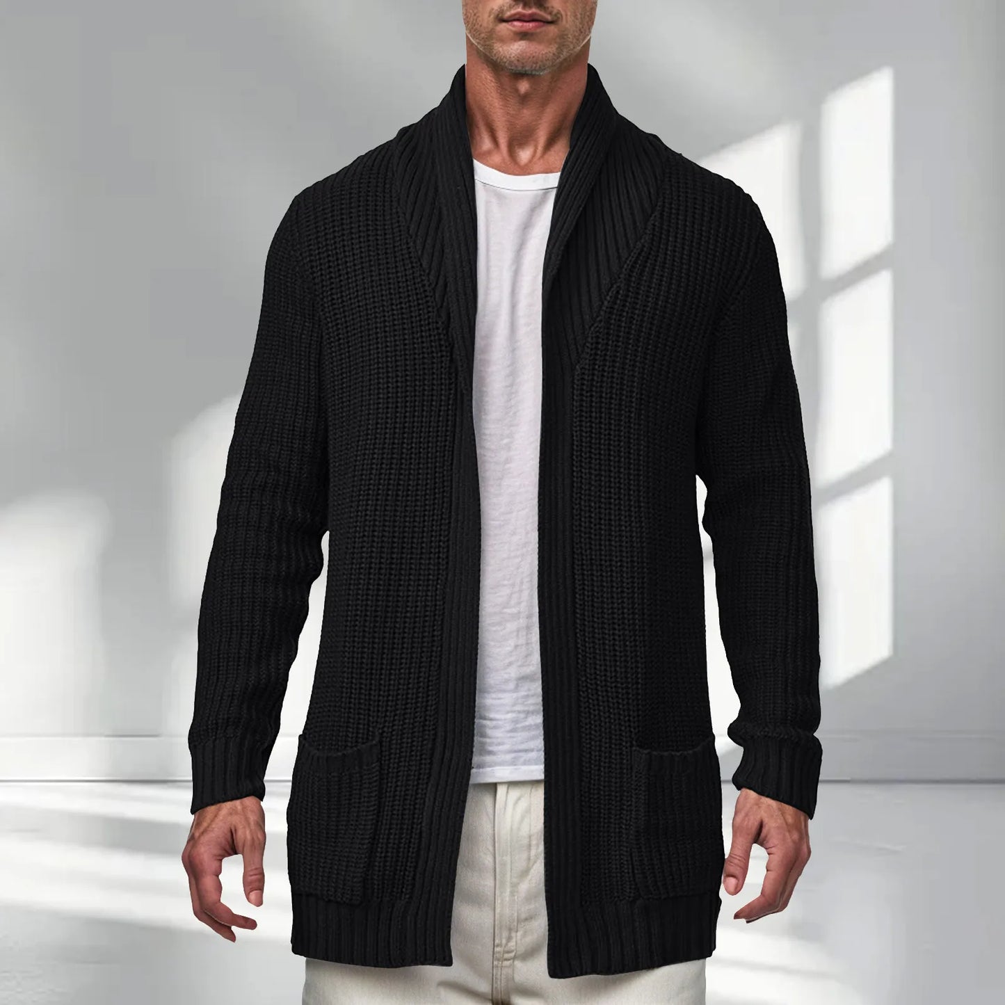 Men's Hooded Cardigan Sweater Coat With Turtleneck