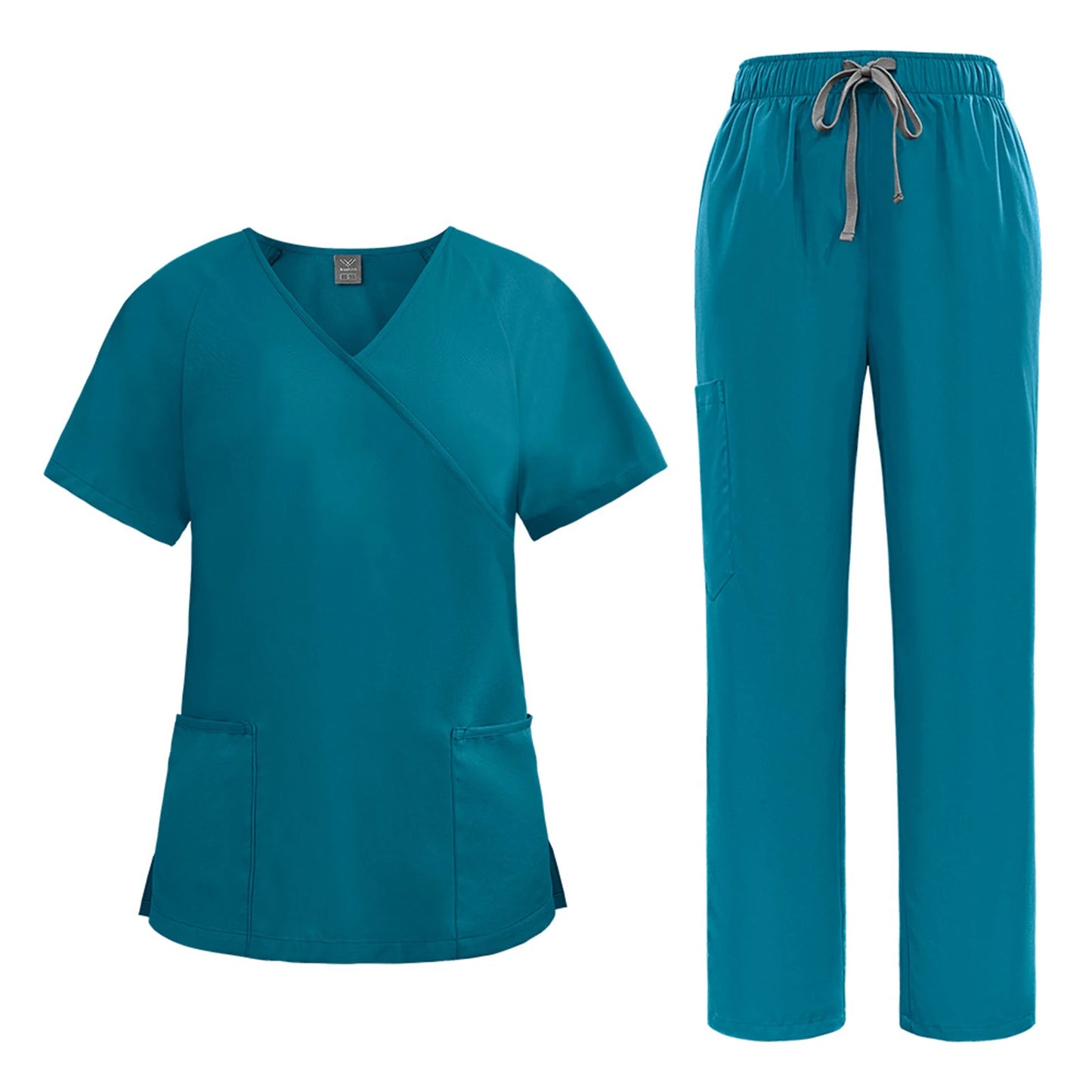 Women's Nurse Scrub Set Asymmetric V-Neck Short Sleeve Multi-Color Multi-Pocket Straight Pants