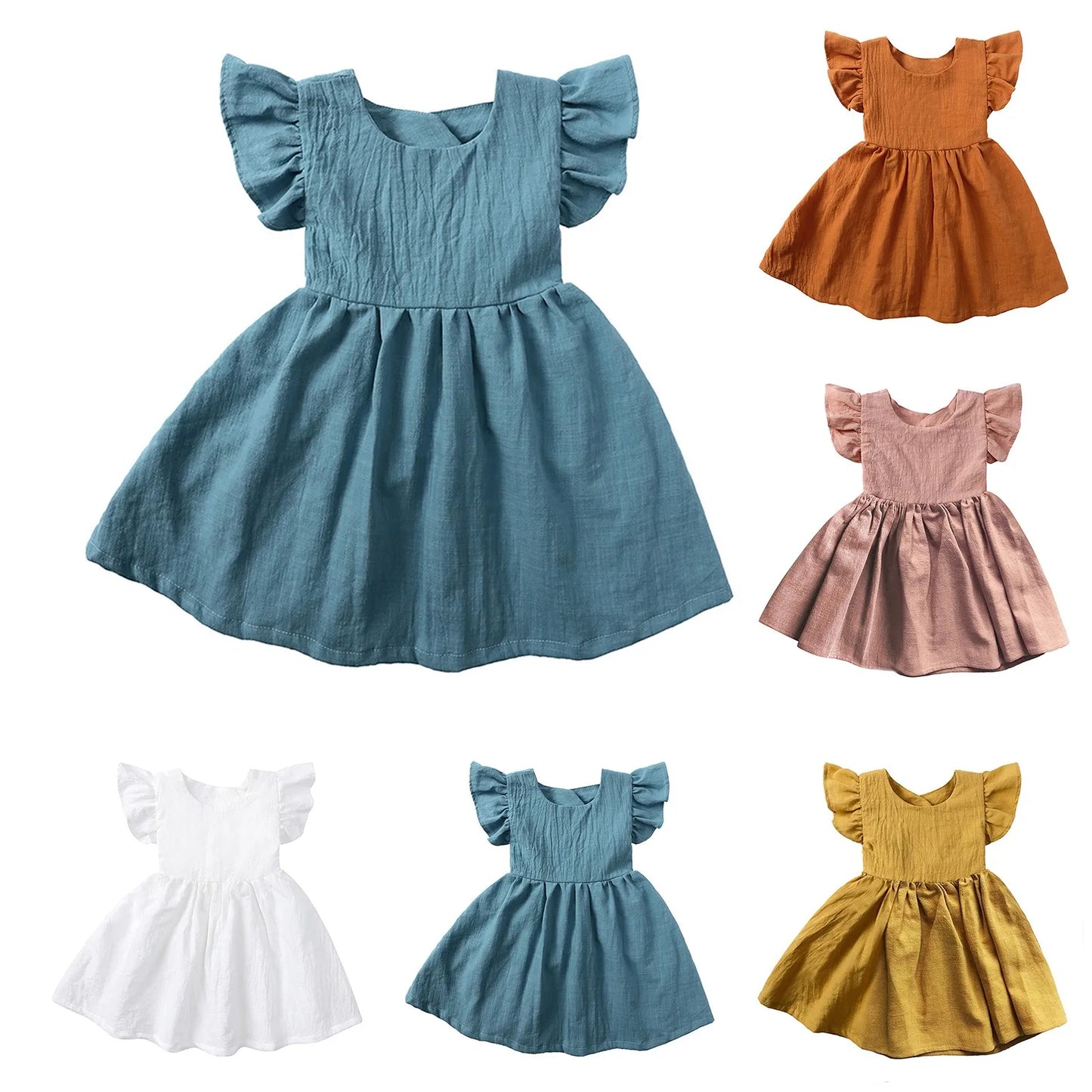 Kid Girls Sleeeveless Ruffles Sleeve Denim Dress Toddler Baby Kids