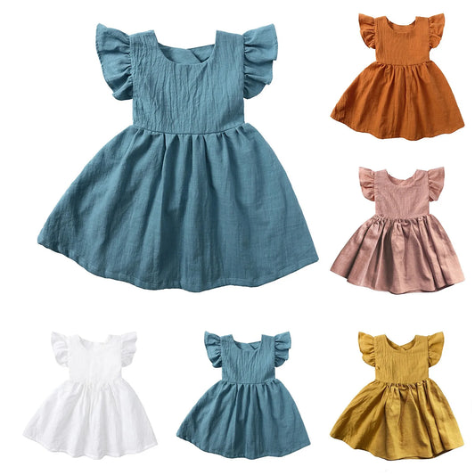 Kid Girls Sleeeveless Ruffles Sleeve Denim Dress Toddler Baby Kids