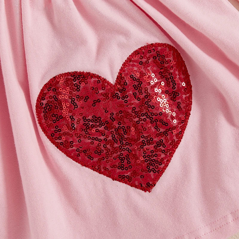 Cute Baby Girl Autumn Ensemble Glitter Heart Print Dress Cozy Pants