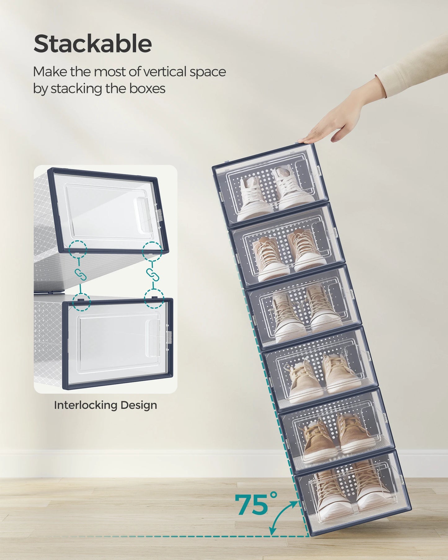 SONGMICS Shoe Boxes,Pack of 12 Shoe Storage Organizers,