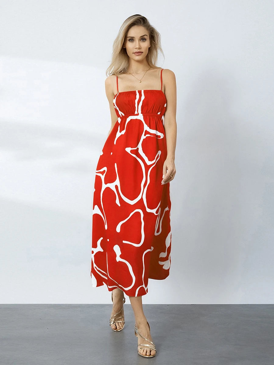 Elegant Floral Print Sleeveless Maxi Dress with Adjustable Spaghetti Straps