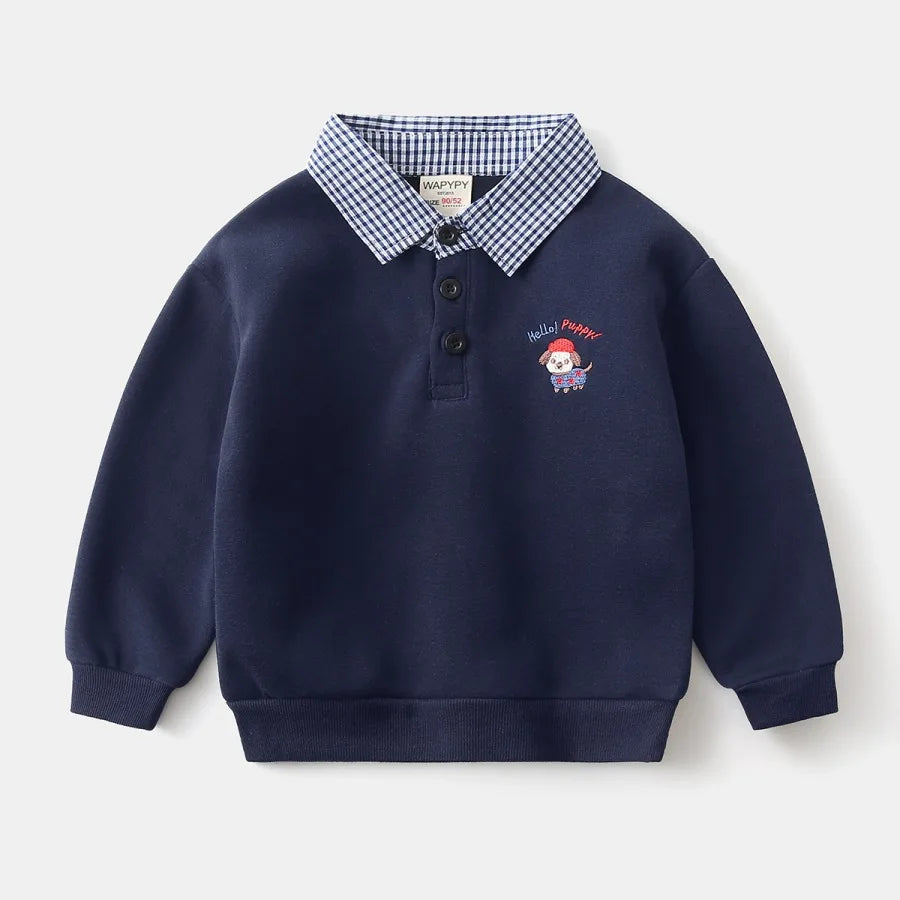 Spring 2026 Children Boys Sweatshirt Cotton Dog Embroidery Kids Boys Pullovers
