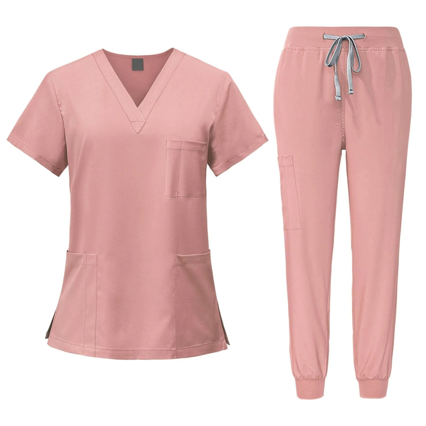 V Neck Medical Nursing Uniform Set With Drawstring Jogger Pants
