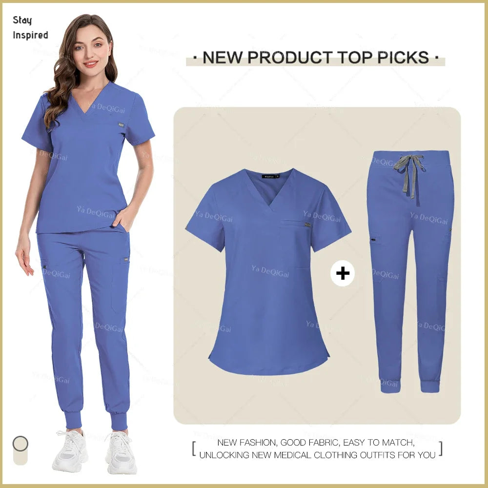 New Nurse Uniforms Women Men Casual Jogger Pants Set Pharmacy, Medical Doctor Nursing Uniform  Suit