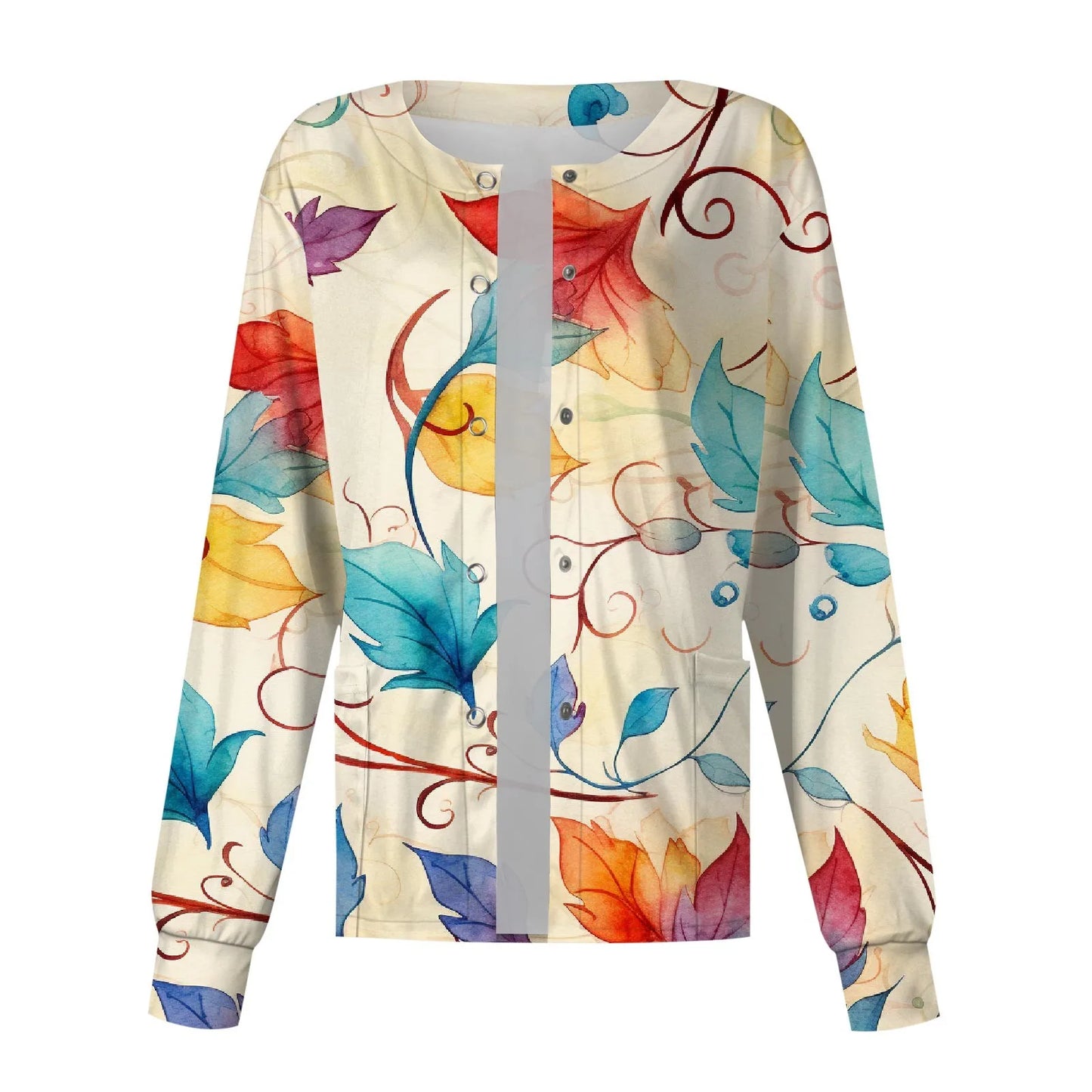 Casual Long Sleeve Nursing Work Clothes Single Breasted Floral Print Cardigan Top Jacket