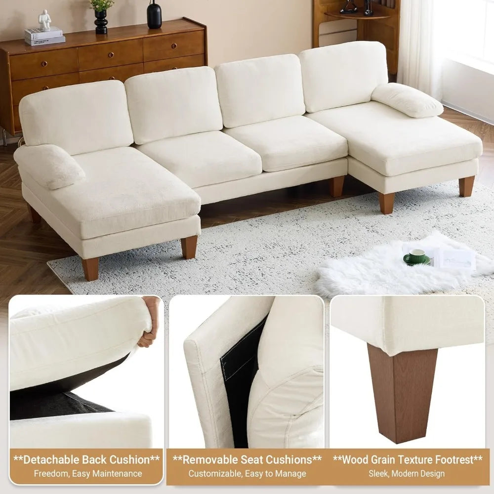 110" Sectional Couches for Living Room 4-Seat Sofa Set with Chenille Fabric