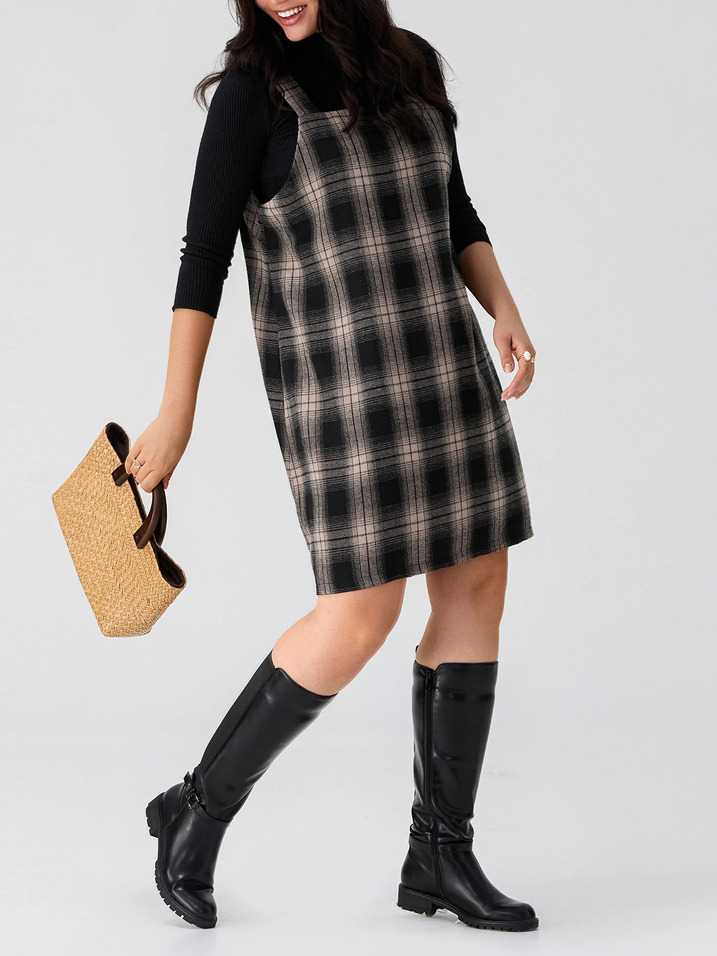 Women V Neck Long Sleeve Tunic Dress With Pockets Casual