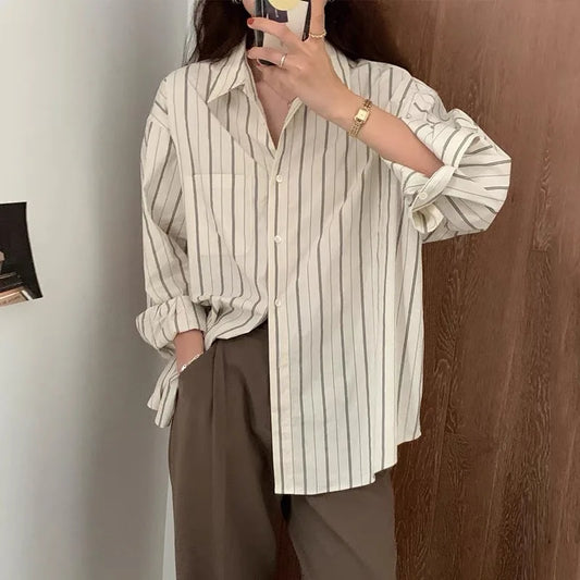 Spring and autumn new vertical striped shirt long sleeve