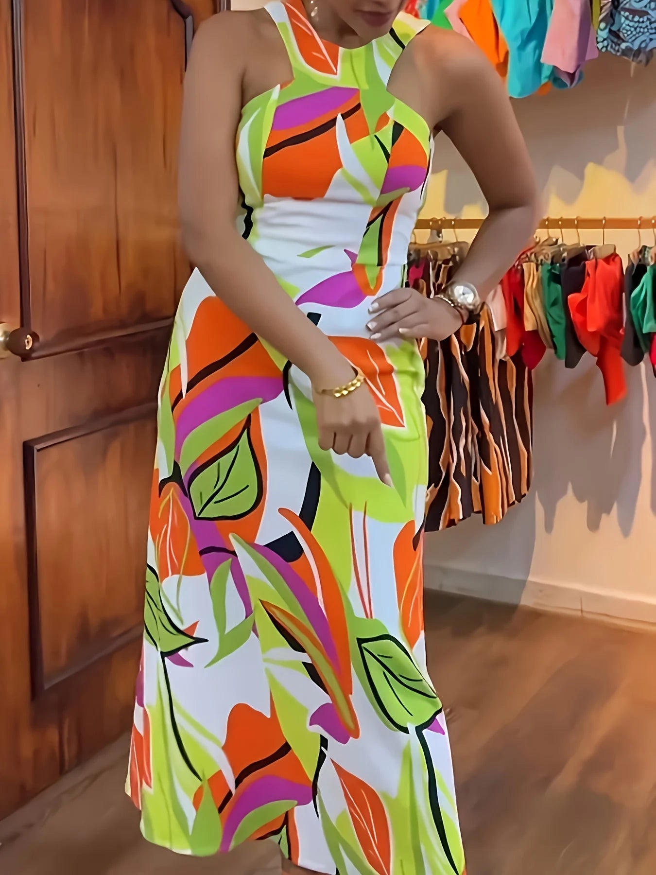 Casual and Elegant Vacation Minimalist Mixed Print Suspender Dress