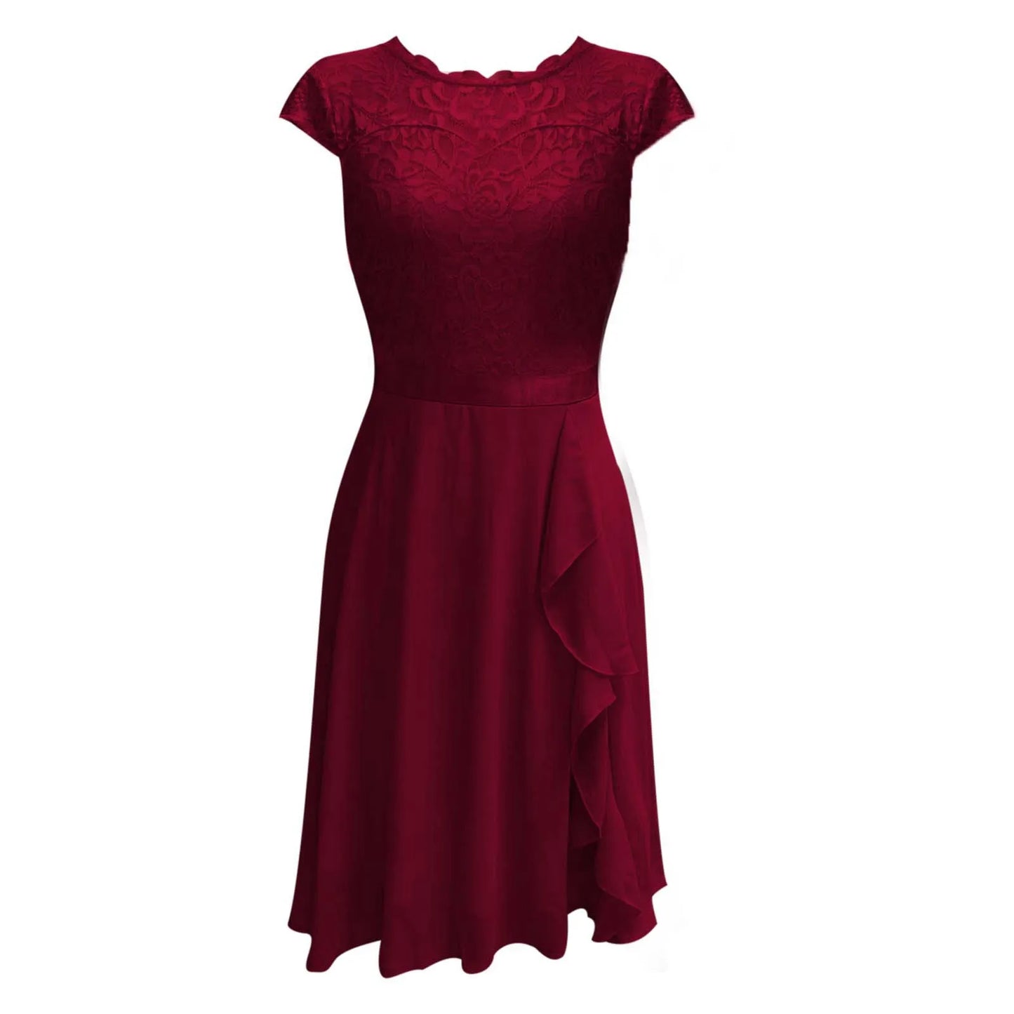 Women Cocktail Dress With Lace And Crew Neck Short Sleeves