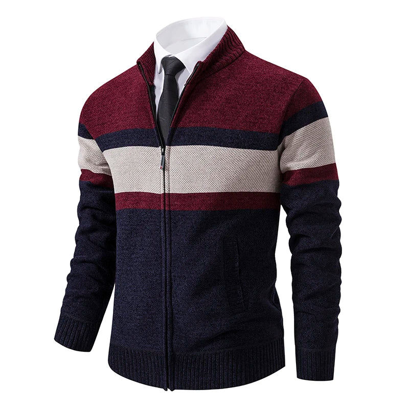 Mens Thickened Fleece Cardigan Hoodie With Zipper Mandarin Collar