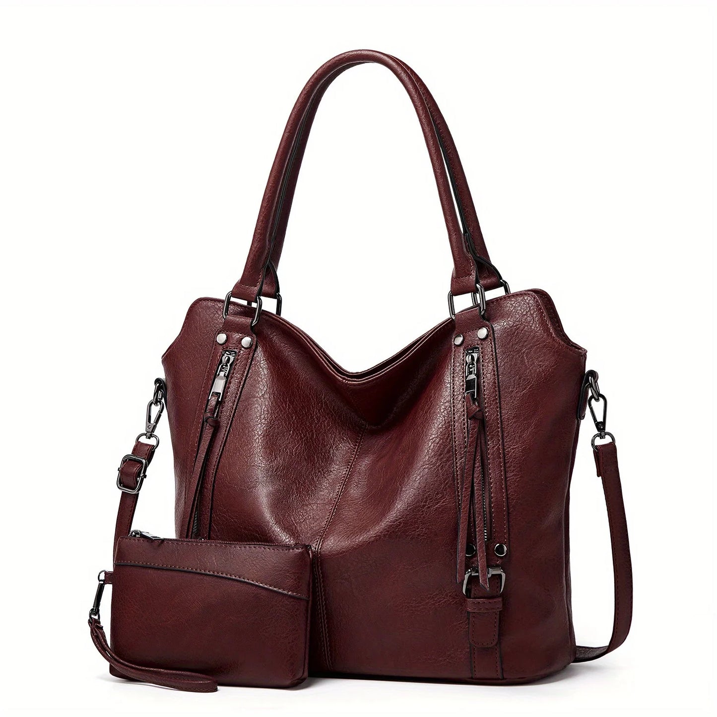 2PC Set Purses Tote Bag For Women, Handbags PU Leather Large Shoulder Bag,