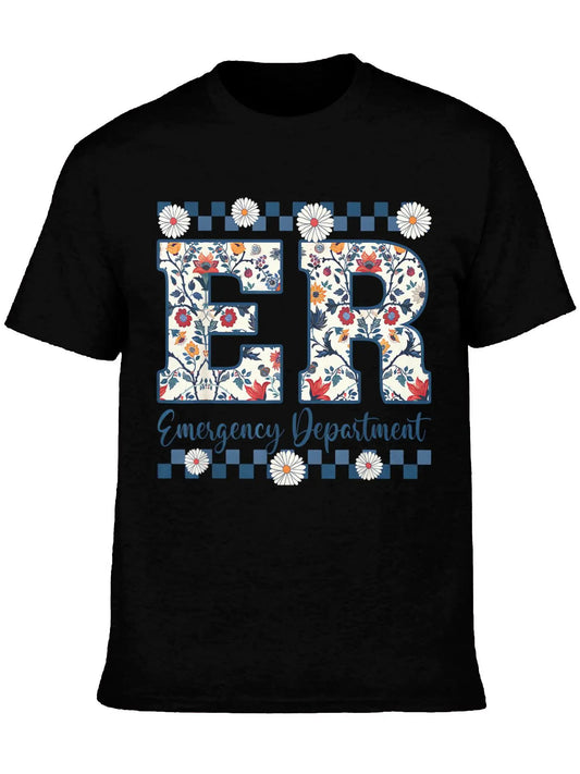 Men' Emergency Room RN Nurse T-Shirt Loose Fit Symbol Print RN Badge for Hospital Staff