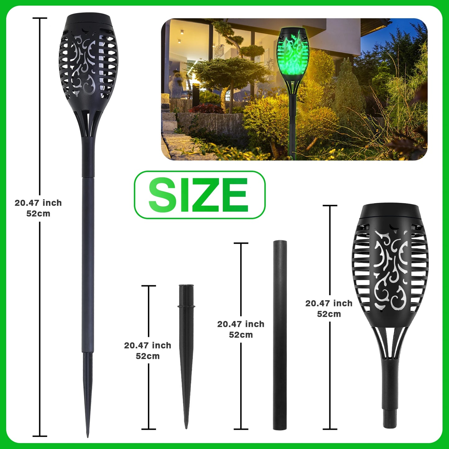 Green Solar Flame Light Outdoor with Flickering Flame Waterproof Lawn Ground Inserted Landscape