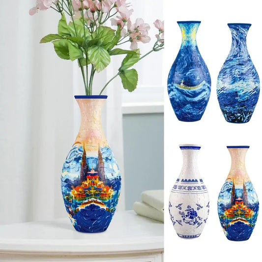 3D Puzzle Vase Blue and White Porcelain